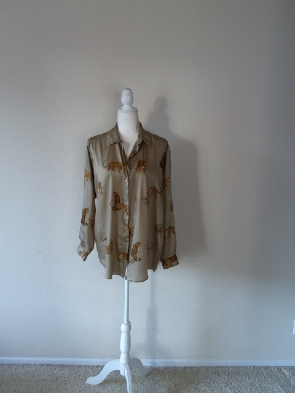 Zara Beige Button-Down Shirt with Leopard Motif